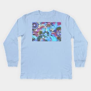 Blue floral pattern Kids Long Sleeve T-Shirt